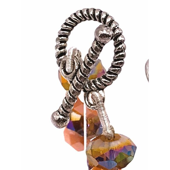 Fire Polished Czech Glass Necklace Earring Set Demi-Parure Orange Purple - Picture 6 of 8